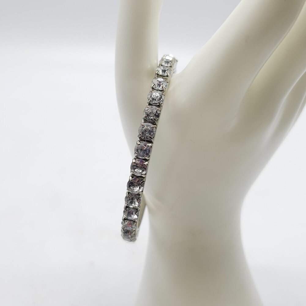 Vintage Silver Tone Clear Crystal Bangle Bracelet Elegant